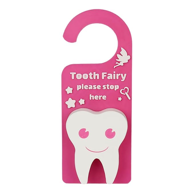 Tooth Fairy Tooth Holder Box Tooth Fairy Door Hanger with Money Box Keepsake Tooth Fairy Box Encourage Gifts for Lost Teeth Boy Girl Milk Teeth (Hot Pink)