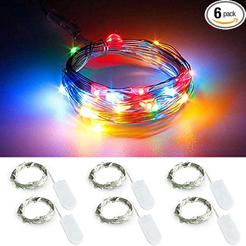 YKB 6 Pack Multicolor LED Starry String Lights with 20 Mini LEDs on 6.6FT/2M Copper Wire, Fairy Lights Powered by 2xCR2032(Incl) Batteries, for Wedding Table Holiday Halloween Christmas Decorations