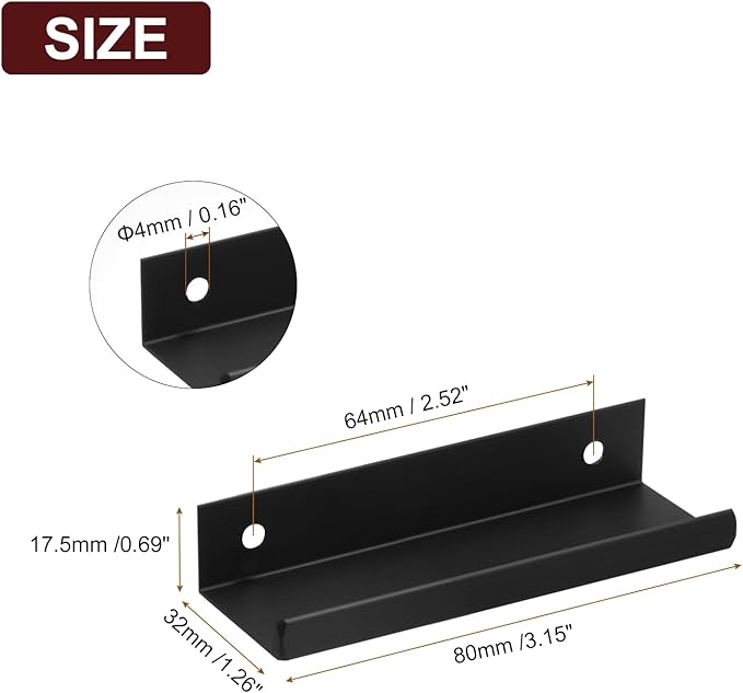 uxcell Cabinet Finger Edge Pull, 8pcs 80mm / 3.15" Aluminum Alloy Back Mount Hidden Cabinet Pulls Concealed Handle for Home Kitchen Drawer Cabinet, Black