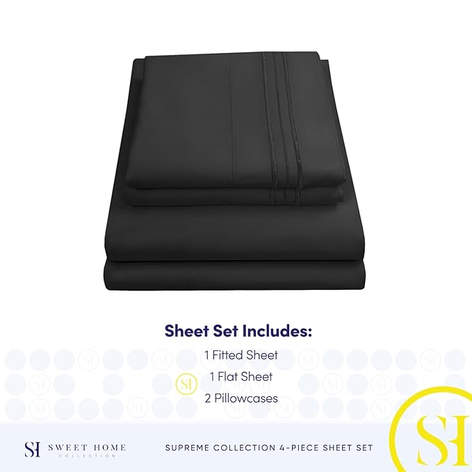 California King Sheet Sets - Breathable Luxury Sheets with Full Elastic & Secure Corner Straps Built In - 1800 Supreme Collection Cal King Deep Pocket Bedding Set, Sheet Set, California King, Black
