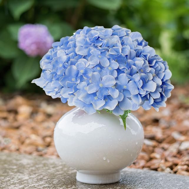 20 Pcs Blue Hydrangea Artificial Flowers Bulk, Faux Hydrangea Flowers Heads, Artificial Fake Silk Hydrangea Flowers with Stems, Blue Flowers Artificial for Decoration Wedding Décor