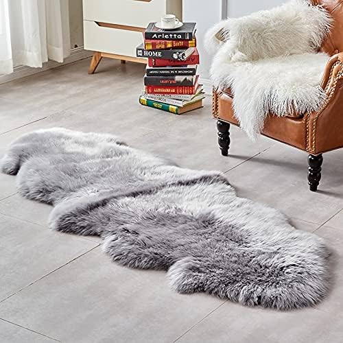 HUAHOO Premium Genuine Sheepskin Rug Grey Real Australia Sheepskin Natural by HUAHOO