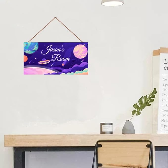 Personalized Signs Stars Wall Hanging Sign for Little Man Cave, Motivational Hanging Plaque Sign Outer Space Room Wall Art Decor, Planet Nursery Decor for Boys Room Kids Playroom Classroom Décor