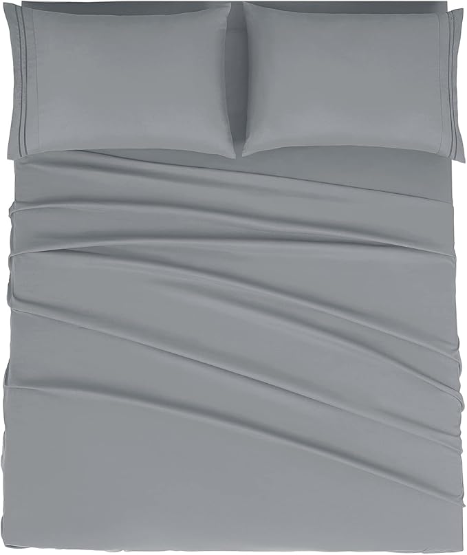Mejoroom California King Size Sheet Set - Soft Microfiber Bed Sheets,Deep Pocket Fitted Sheet, Breathable, Wrinkle & Fade Resistant - 4 Piece (California King, Gray)
