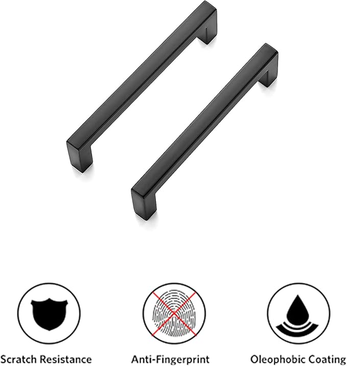 Ravinte 10 Pack Solid Kitchen Cabinet Handles Matte Black Cabinet Pulls Slim Drawer Pulls with 3-3/4 Inch Hole Center Square Bar Kitchen Cabinet Hardware