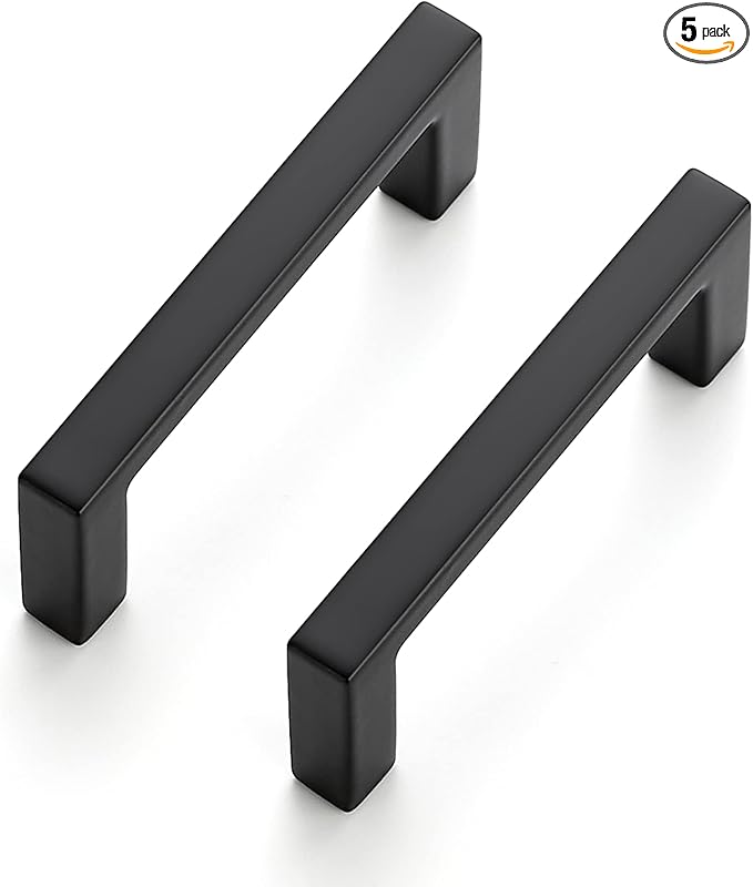 Ravinte 5 Pack Matte Black Cabinet Pulls, 2-1/2 Inch (64mm) Hole Center Slim Kitchen Handles, Square Drawer Pulls for Cabinets & Cupboards, Hardware