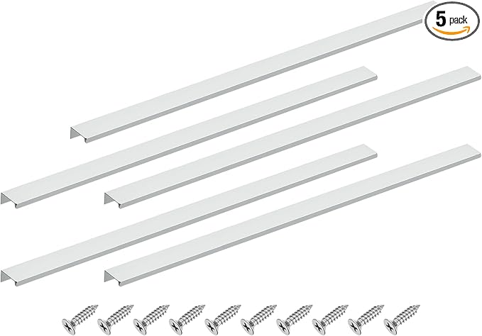 uxcell Cabinet Finger Edge Pull, 5pcs 600mm / 23.62" Aluminum Alloy Back Mount Hidden Cabinet Pulls Concealed Handle for Home Kitchen Drawer Cabinet, Silver