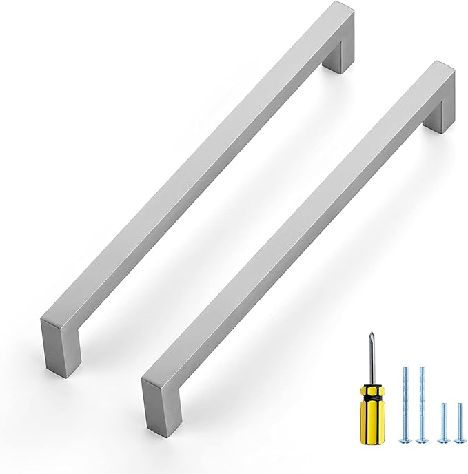 Ravinte 10 Pack Brushed Nickel Kitchen Cabinet Handles 8-4/5 Inch Cabinet Pulls Square Kitchen Hardware for Cabinet Drawer Pulls Drawer Handles Come with Screwdriver