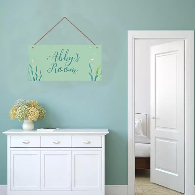 Personalized Signs Ocean Seaweed Sign For Kids Room Custom Name Door Wall Decor Floral Nursery Art Plate For Boys Room Girls Bedroom Little Man Cave