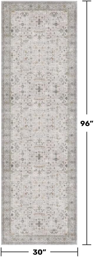 Washable Light Gray & Sage 2'6"x8' Wide Runner Rugs - Image 2