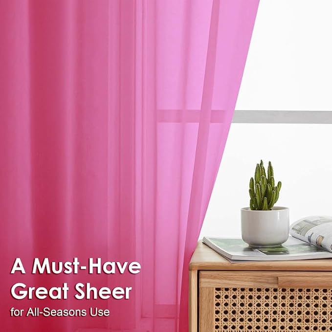 Hot Pink Sheer Valances for Windows 14 Inch Length 2 Pcs, Light Filtering Short - Image 2