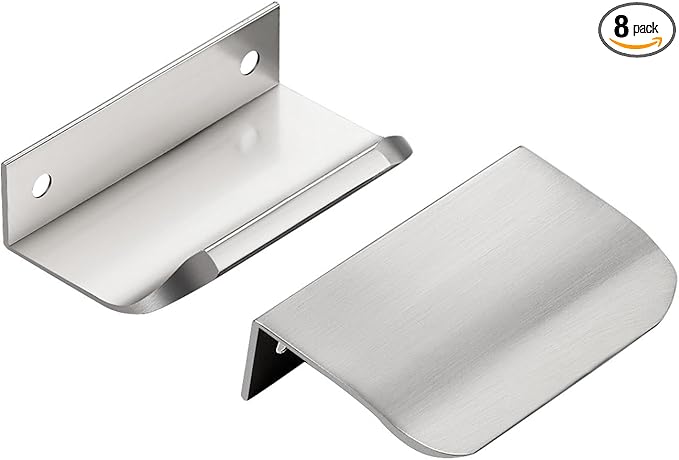 Ravinte Hardware 8 Pack Silver Cabinet Handles, 3 Inch (76mm) Finger Edge Pulls, 2 Inch Hole Center, Finger Pulls for Cabinets