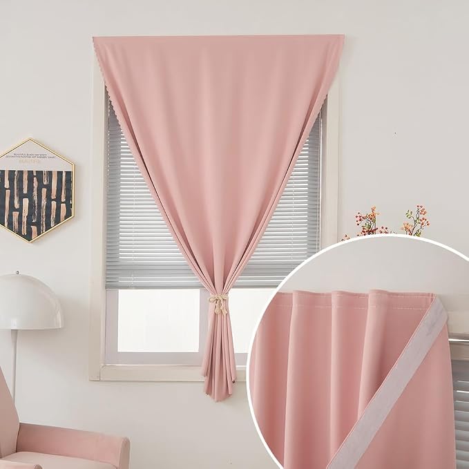 Thermal Blackout Curtains with Self-Adhesive Tape, No Rod No Drill Easy Install - Image 6