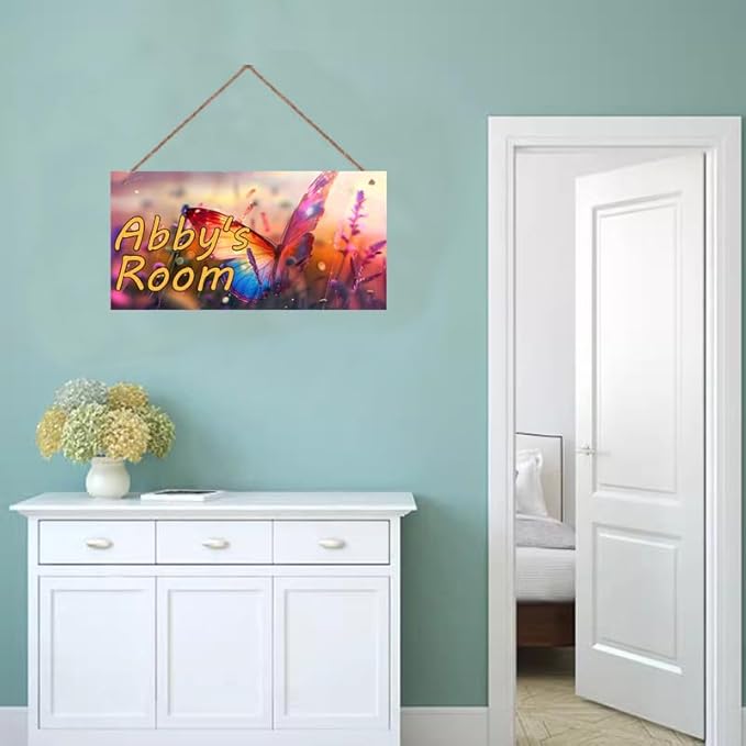 Personalized Colorful Butterfly Sign Room Door Decor For Girls Bedroom Kids Baby Nursery Wall Decor Custom Name Art Wooden Plaque