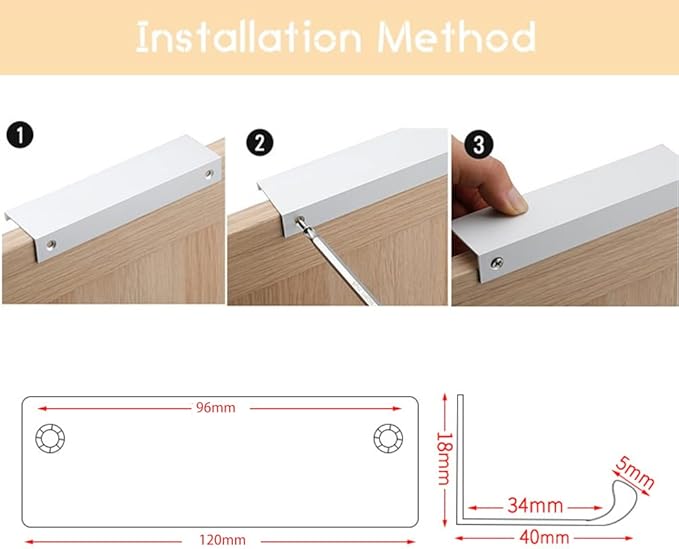 JOOJA 10 Pack Modern Style Finger Edge Pull Furniture DrawerHandles Hidden Cabinet Kitchen Drawer Handles Knobs, Brushed Nickel 120(96) mm