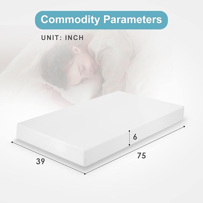 BestMassage | 6 Inch Twin Mattress | Gel Memory Foam | Medium Firm Feel | White | Bed in a Box, CertiPUR-US Certified | Pressure Relief, Cooling Ventilated Foam | Breathable Knit Cover