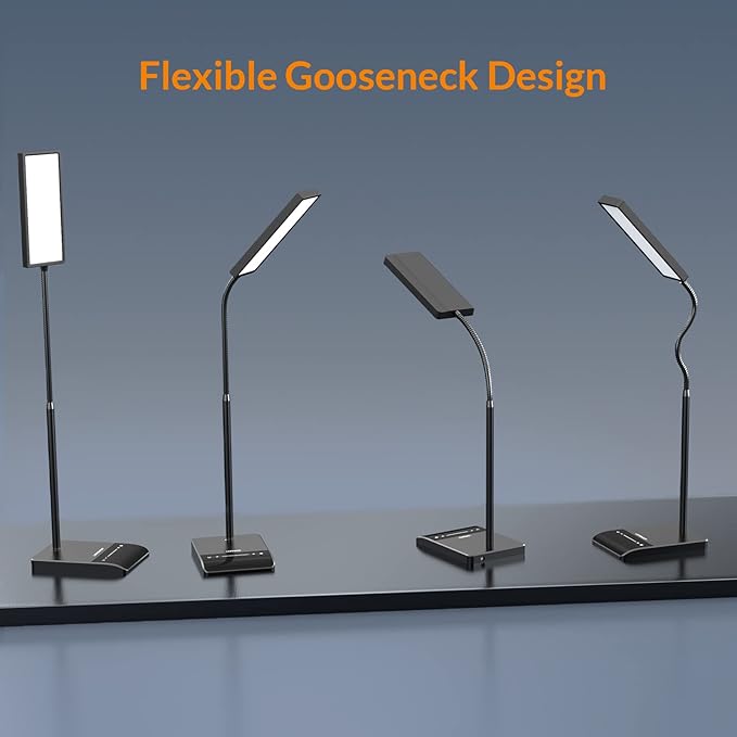 LEPOWER Desk Lamp, 800LM LED for Home Office, 12W Reading for Desk, Eye-Caring Light, Touch Table Gooseneck Lamp, 50 Lighting Modes, Bright for Bedroom, Study (Black)