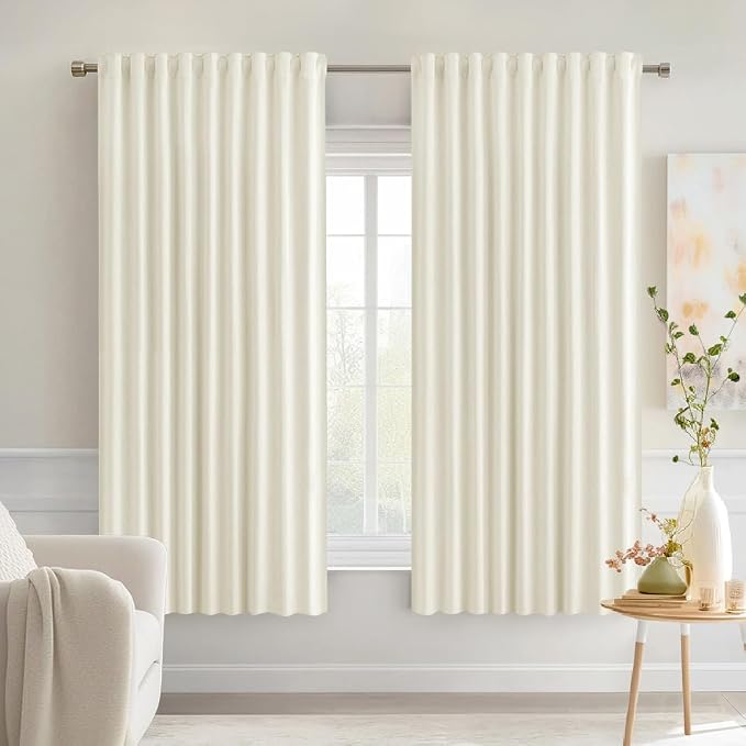 MIULEE Cream Back Tab Blackout Curtains 52x63 Inches Long 2 Panels Set | Rod by MIULEE