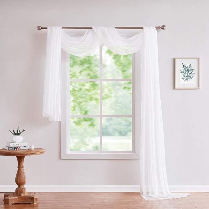 Warm Home Designs 24 Feet Long White Sheer Window Scarf. These XXL Length Valance Scarves 54 X 288 Inches in Size. Great as Bed Canopy or Wedding Arch Draping Fabric. AM White 288"