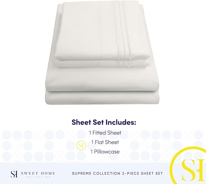 Twin Sheets - Breathable Luxury Sheets with Full Elastic & Secure Corner Straps Built In - 1800 Supreme Collection Extra Soft Deep Pocket Bedding Set, Sheet Set, Twin, Ivory