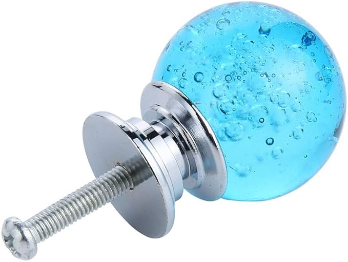 IEIK10 PCS Crystal Cabinet Knobs Azure Blue Round Glass Bubbles Knobs Smooth Drawer Pulls Handle for Home, Cabinet, Drawer and Dresser with 3 Different Size Screws, 30MM (Aqua Blue)