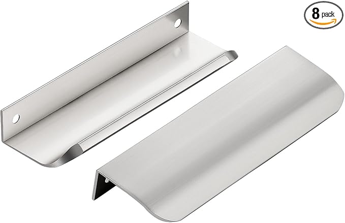 Ravinte Hardware 8 Pack Silver Cabinet Handles, 5 Inch (128mm) Finger Edge Pulls, 4 Inch Hole Center, Finger Pulls for Cabinets