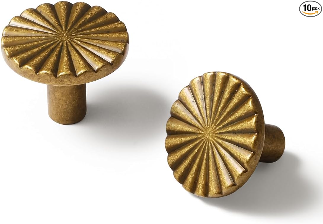 10 Pack Antique Brass Cabinet Knobs Vintage Flat Drawer Pulls Kitchen Cupboard Bathroom Dresser Cabinet Hardware Handles Zinc Alloy
