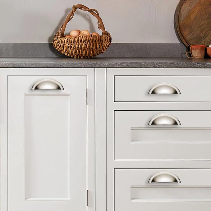 khtumeware 10 Pack 3" Drawer Pulls Polished Nickel Cabinet Cup Pulls Kitchen Hardware Cabinet Handles Drawer Handles Knobs 3 inch Hole Center