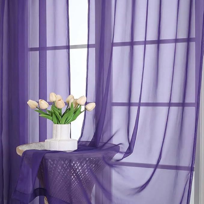 Purple Sheer Curtains 54 Inches Long 2 Panels - Image 5
