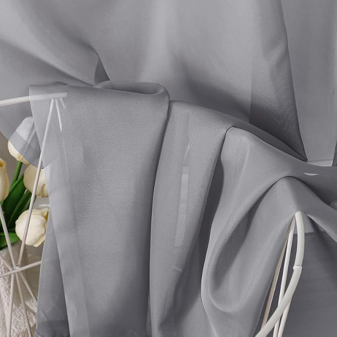 Charcoal Grey Sheer Curtains 90 Inches Long 2 Panels - Image 4