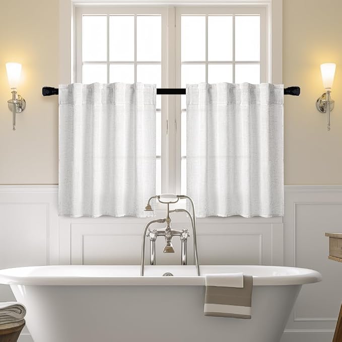 MIULEE Bleached Linen Kitchen Curtain 30 Inches Length 2 Panels Farmhouse | - Image 2