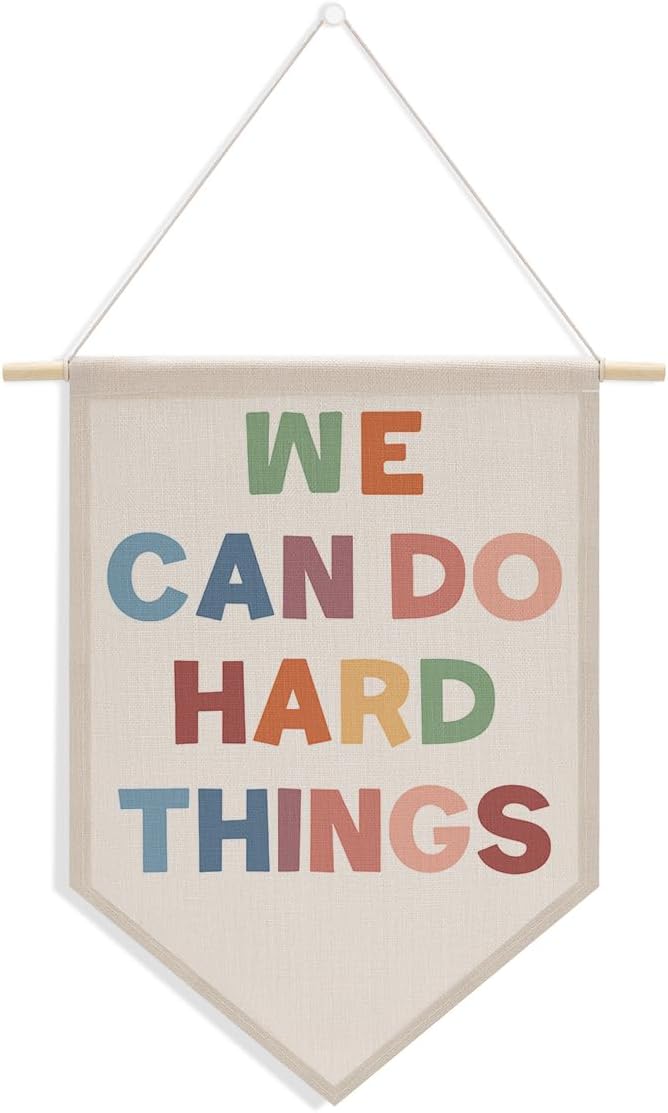 we can do hard things Positive Classroom Decor Canvas Hanging Pennant Flag Banner Wall Sign Decor for Playroom Bedroom