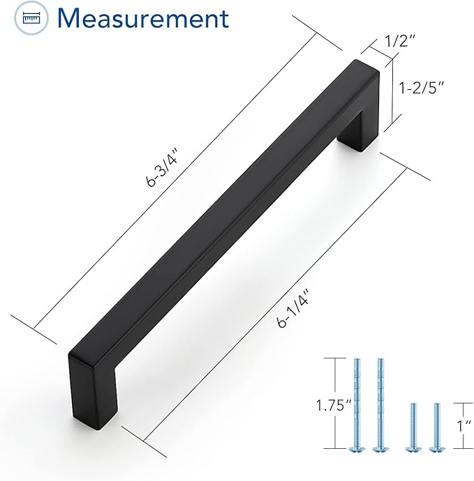 Ravinte 3 Pack Black Cabinet Pulls 6-1/4 Inch Square Kitchen Cabinet Handles Matte Black Kitchen Hardware for Drawer Pulls Drawer Handles Come with Screwdriver