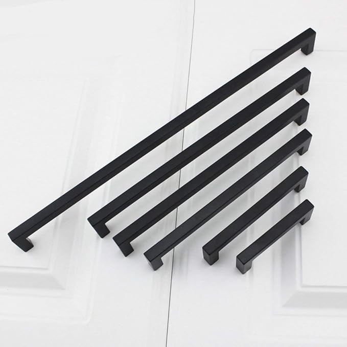 goldenwarm 45 Pack 6-1/4 Inch Black Cabinet Handles Matte Black Drawer Pulls Stainless Steel Cabinets Hardware Square Bar Modern for Kitchen Bathroom Cupboard