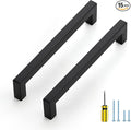 Ravinte 15 Pack Black Cabinet Pulls 6-1/4 Inch Square Kitchen Cabinet Handles Matte Black Kitchen Hardware for Drawer Pulls Drawer Handles Come with Screwdriver