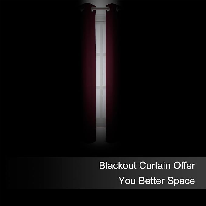 Blackout Curtains 66 x 72 Inch Long Burgundy Red Curtains Set of 2 Panels Room - Image 3