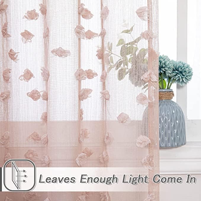 MYSKY HOME Pom Pom Pink Sheer Curtains for Bedroom Girls Room Dusty Rose Curtains 63 inch Length for Nursery Kids Light Filtering Boho Window Drapes, Rod Pocket, 38" Wide, 2 Panels
