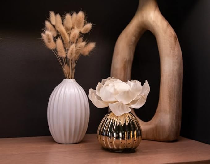 Bridgewater Candle Welcome Home Flower Diffuser | Cinnamon, Plum, Apple Scented Diffuser | Metallic Decorative Air Freshener for Home | 8 oz | 60 Day Lifespan
