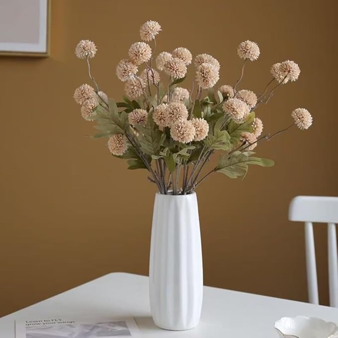 Artificial Flowers for Vases 20.5 Inch 10 Stems， Silk Dried Fake Mums Bouquet Indoor Faux Floral Arrangements for Decoration (Beige)