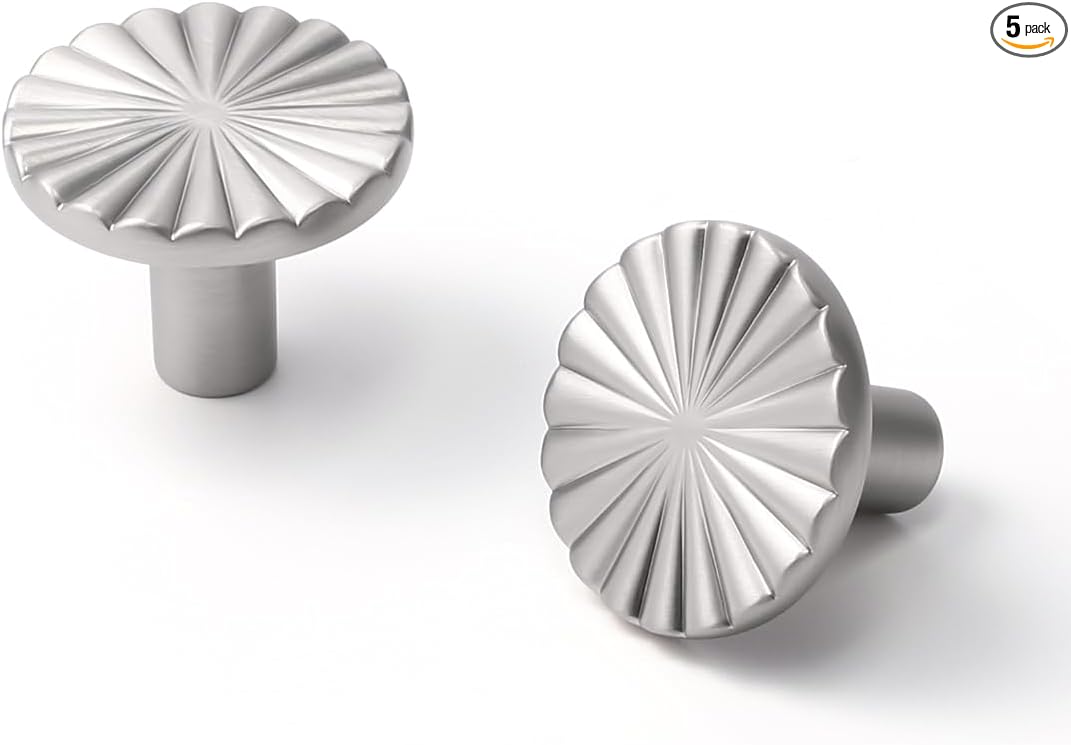5 Pack Brushed Nickel Cabinet Knobs Satin Nickel Flat Drawer Pulls Kitchen Cupboard Bathroom Dresser Cabinet Hardware Handles Zinc Alloy