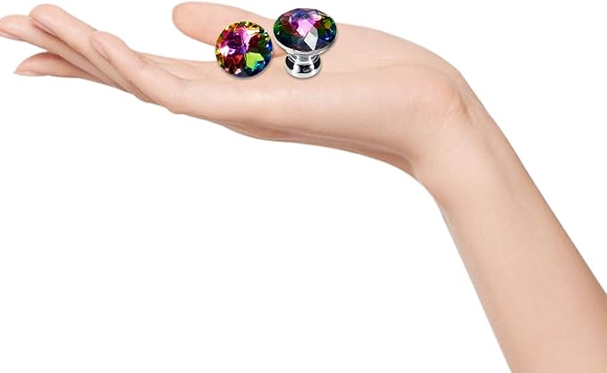 POZEAN Crystal Cabinet Knobs 30Pack, 1.18inch Dresser Knobs for Cabinet, Drawer with Two Different Sizes Screws, Diamond Glass Pulls Handles (30mm, 30Pack, Colorful)