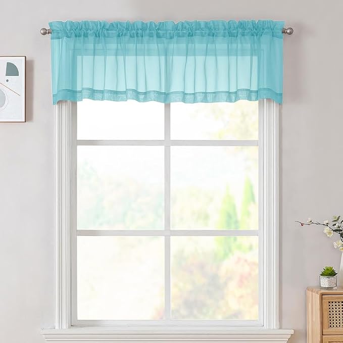 Aqua Sheer Valances for Windows 14 Inch Length 2 Pcs, Light Filtering Short by OVZME