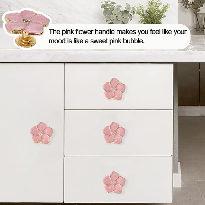 4 pcs Petal Knob Handle Unique Zinc Alloy Flower Shape Single Hole Knob Handle for Cabinets,Drawers, Wardrobes Furniture Decoration(Pink)