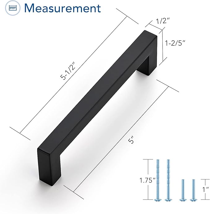 Ravinte 20 Pack Black Cabinet Pulls 5 Inch Square Kitchen Cabinet Handles Matte Black Kitchen Hardware for Drawer Pulls Drawer Handles Come with Screwdriver
