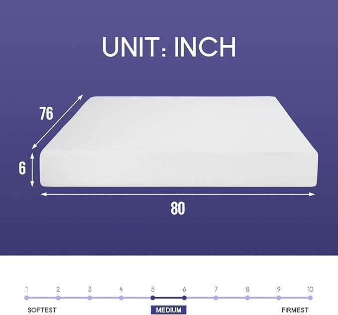 PayLessHere 6 Inch King Gel Memory Foam Mattress Fiberglass Free/CertiPUR-US Certified/Bed-in-a-Box/Cool Sleep & Comfy Support