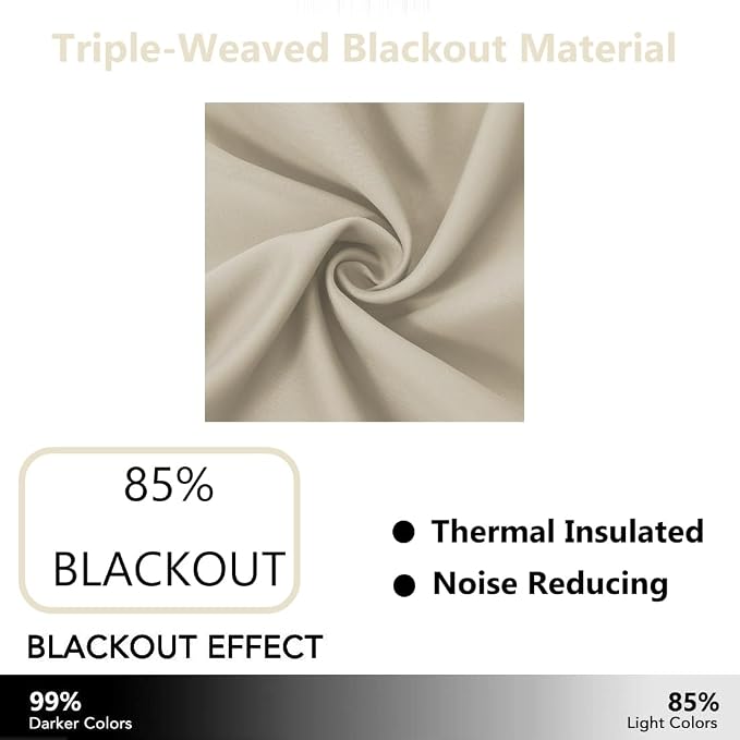 Light Beige Blackout Curtains 52 x 84 Inch Long Beige Curtains Set of 2 Panels - Image 3