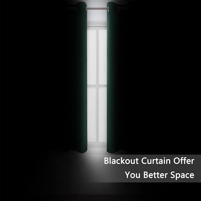 Blackout Curtains 66 x 72 Inch Long Dark Green Curtains Set of 2 Panels Room - Image 3