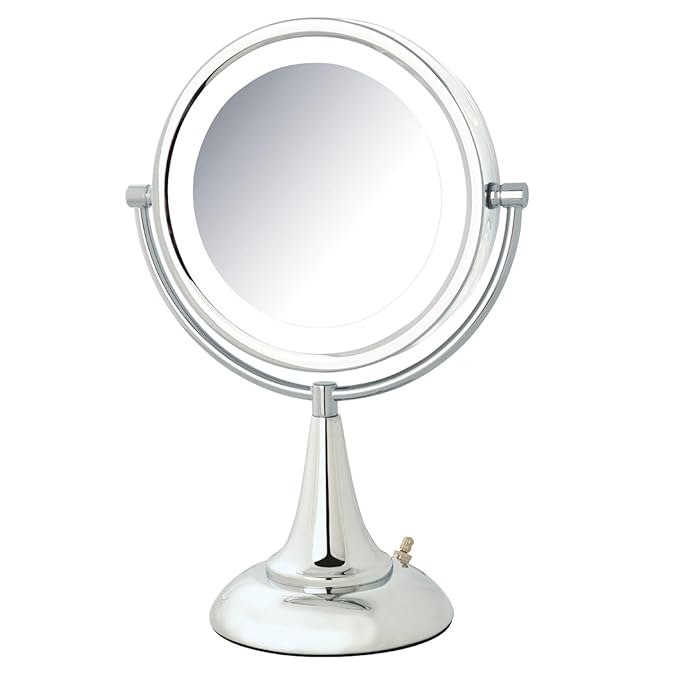 JERDON Magnifying Mirror with LED Lights - Plug-in Makeup Mirror with 1X and 8X Magnification in Chrome Finish - Model HL8510CL