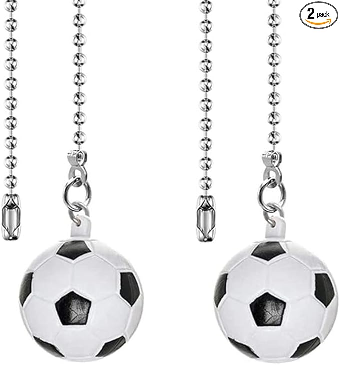 Ceiling Fan Pull Chain 12 inch Pull Chain Extension Fan Chain Extender Ceiling Fan Pulls Ornament with Ball Fan Chain Connector for Lighting Fans, 2 PACK (SOCCER BALL)