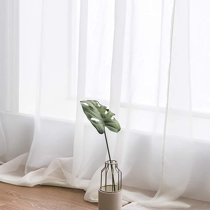 MIULEE 2 Panels Sheer Curtains for Living Room 54 X 90 Inches Ivory | Window - Image 5